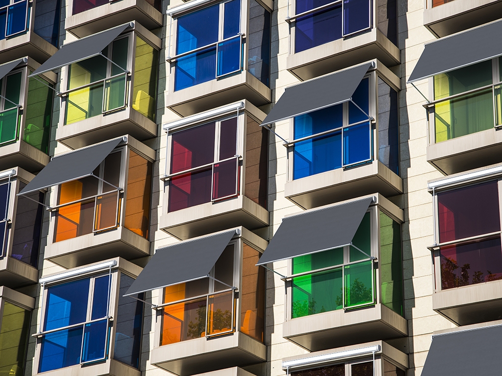 A colorful facade of a modern building